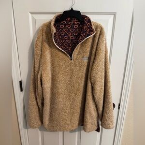 USA Palm New Men's Reversible Plush Sherpa 1/4 Zip Tan Blue Orange Size XXL